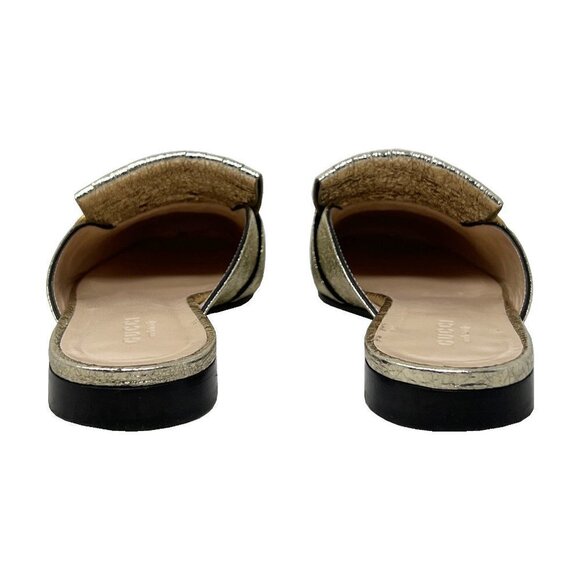 Gucci Marmont Logo Gold Foiled Leather Kiltie Fringe Flat Loafer Mules - Picture 5 of 8